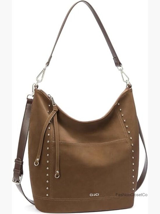 Handbags - Large Crossbody Hobo Bag with Fringe, Vegan Leather Shoulder Bag for Work Travel